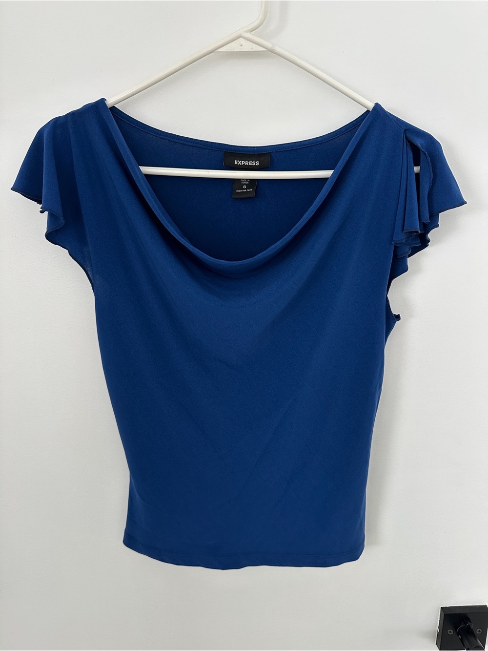 Express Women's Cowl Neck Flutter Sleeve Top - Royal Blue
